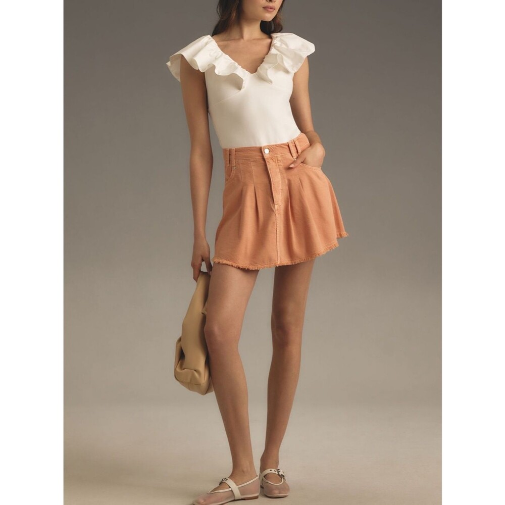 Pilcro by Anthropologie Peach Orange Pleated Denim Boho Circle Skirt Sz 6